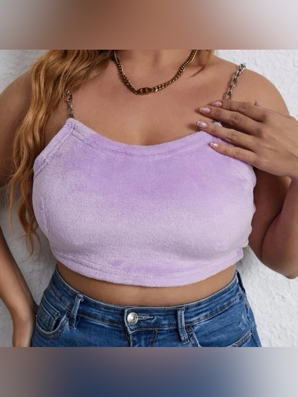 New Soft Purple Silver Chain Strap Cami Crop Tank Top - Women’s Plus 3XL (18)